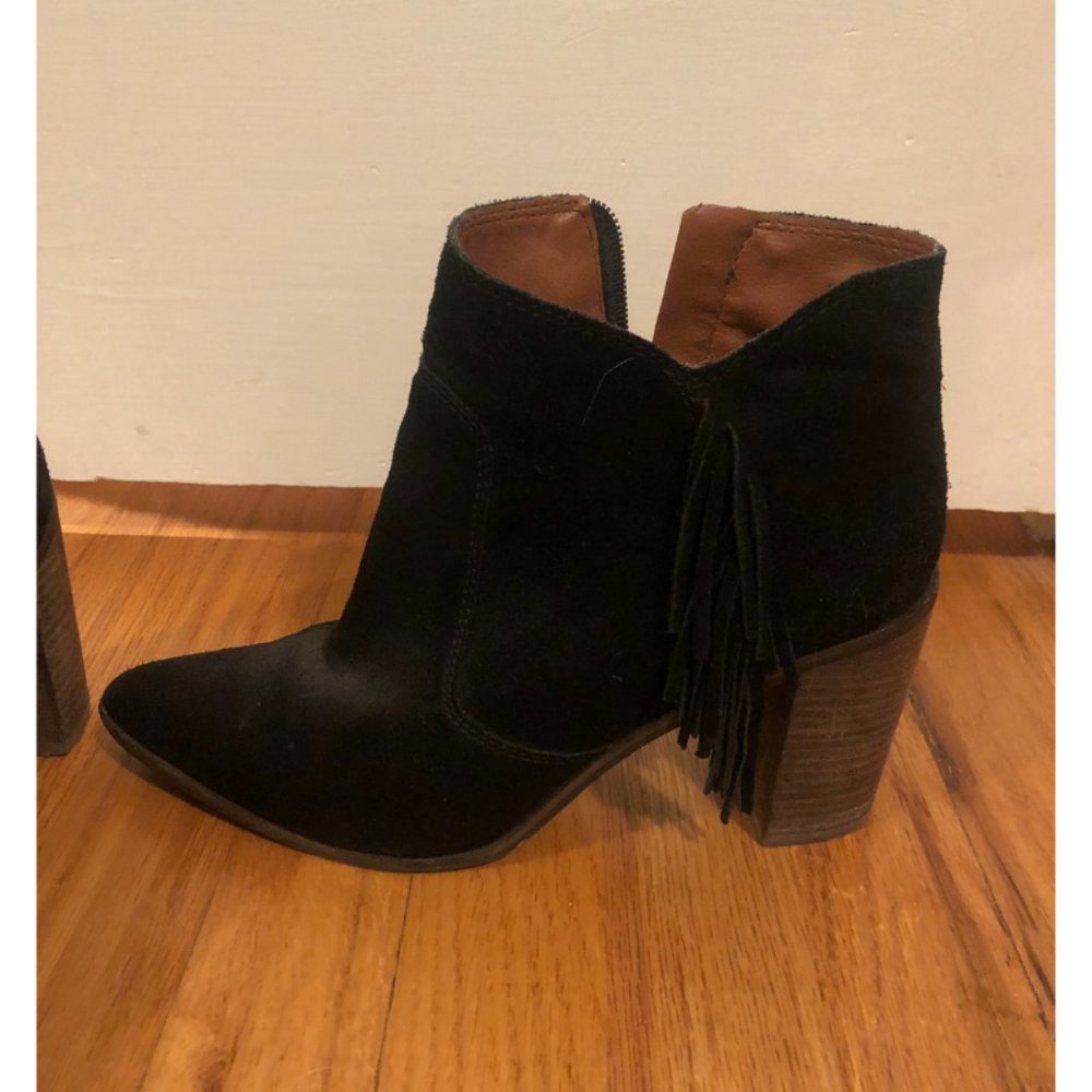 Lucky Brand Suede Black Fringe Booties